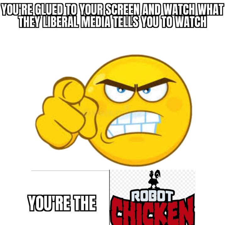 YOU'RE GLUED TO YOUR SCREEN AND WATCH WHAT THEY LIBERAL MEDIA TELLS YOU TO WATCH ROBOT YOU'RE THE CHICKE