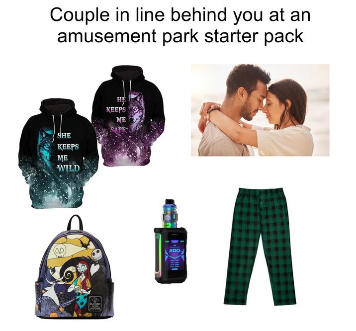 Couple in line behind you at an amusement park starter pack SHE KEEPS ME WILD 00 000 Deney TIM BURTONS THE NIGHTMARE BEFORE CHRISTMAS HE KEEPS ME SAFE MI 200 COIL 0250 VOLT 500V AMP 0204 PUFY 0869