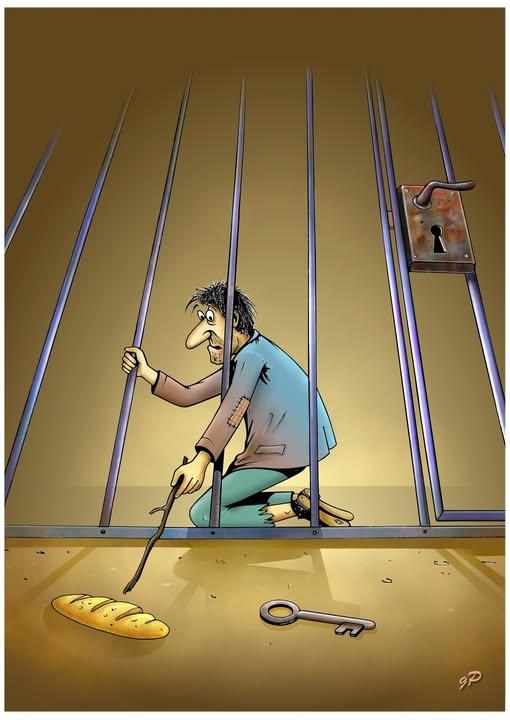 The "Hunger" for Freedom The "Hunger" for Freedom by Pascal Gelu. The art shows a prisoner reaching for a loaf of bread instead of a key.