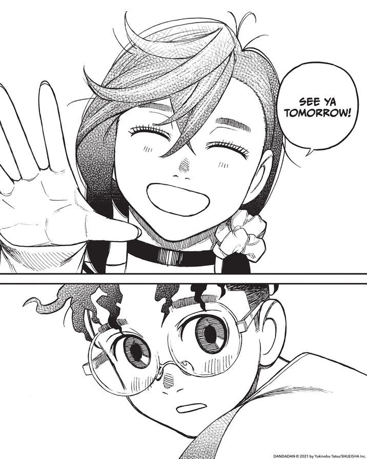 The original "Okarun, See You Tomorrow" panel in the "manga":https://knowyourmeme.com/memes/cultures/anime-manga "_Dandadan_":https://knowyourmeme.com/memes/subcultures/dandadan-dan-da-dan which is from "Chapter 8: Let's Eat Crab." The scene later inspired a viral "TikTok":https://knowyourmeme.com/memes/sites/tiktok sound with the song "Apple Cider."