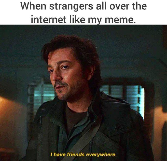 When strangers all over the internet like my meme. I have friends everywhere.
