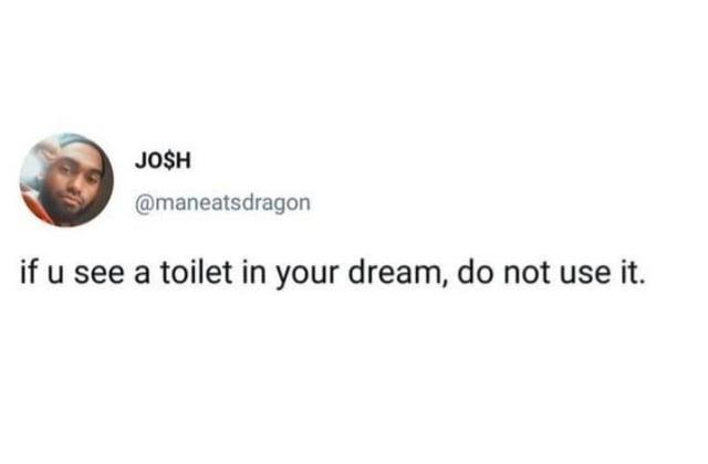 JOSH @maneatsdragon if u see a toilet in your dream, do not use it.
