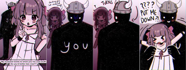 A comic about the "my husband" trend by X user fallenshadow_YT. The comic is described, "tiktok trend where girl forces the viewer to appreciate her significant other's autistic quirk... gone wrong gone scary gone dangerous 😨😨🔥."