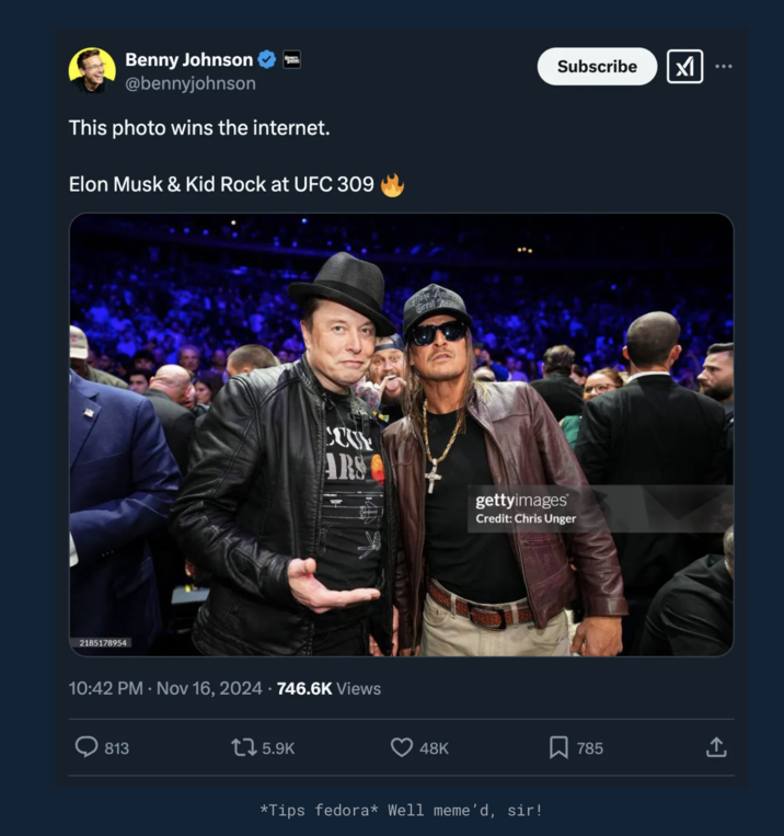 This photo wins the internet A "Soy Right" example from the Max Read Substack post "Soy Right ascendant."