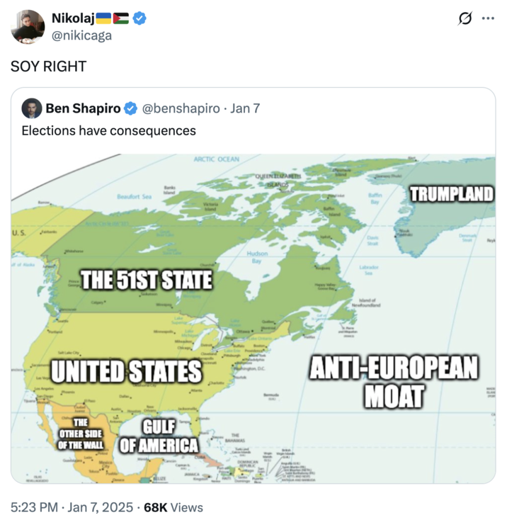 "Gulf of America" A "quote-tweet":https://knowyourmeme.com/memes/quote-retweets-qrts calling a "meme":https://knowyourmeme.com/memes/memes that jokes about the "Gulf of America":https://knowyourmeme.com/memes/events/gulf-of-america the "Soy Right."