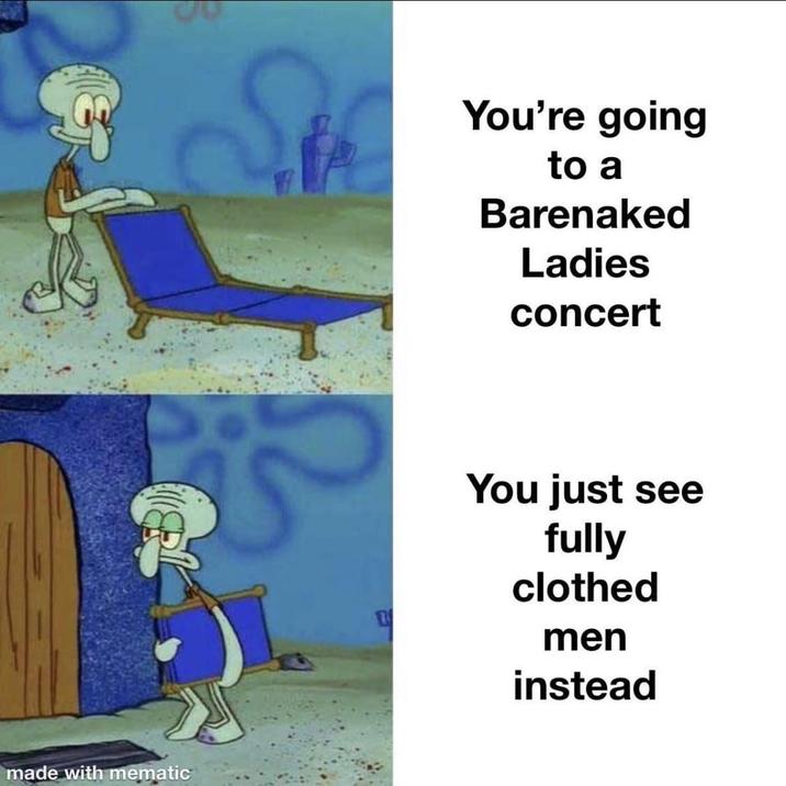 made with mematic S You're going to a Barenaked Ladies concert You just see fully clothed men instead