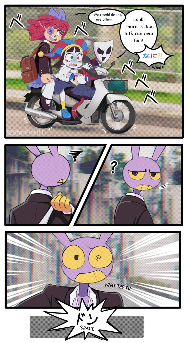 べ @StarFirell 1 7 ドン (CRASH) We should do this more often- ? WHAT THE FU- Look! There is Jax, let's run over him! なに?! What?!