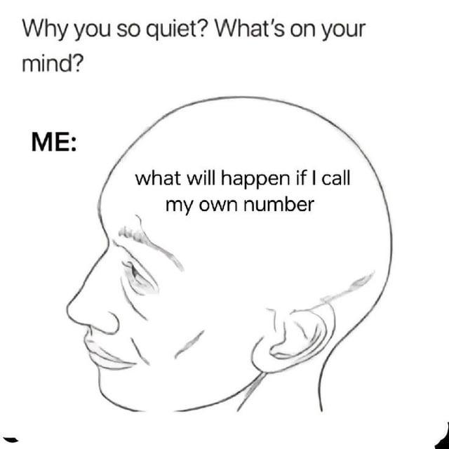 Why you so quiet? What's on your mind? ME: what will happen if I call my own number