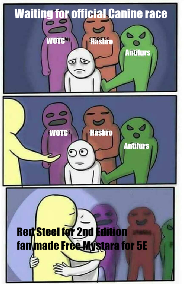 Waiting for official Canine race WOTCMS Hasbro Antifurs 0 WOTCS Hasbro Antifurs Red Steel for 2nd Edition fan made Free Mystara for 5E