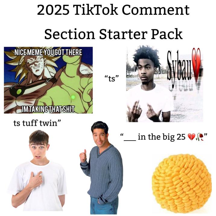 2025 TikTok Comment Section Starter Pack NICE MEME YOUGOT THERE IM TAKING THAT S--- ts tuff twin" Subau "ts" " _ in the big 25 R