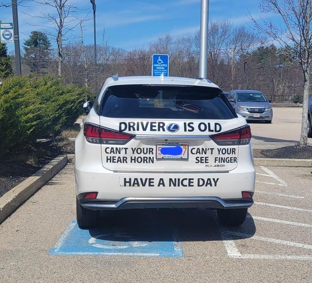 MW CAPPE DRIVER IS OLD. CAN'T YOUR HEAR HORN CAN'T YOUR SEE FINGER HAVE A NICE DAY