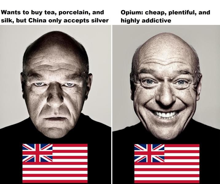 Wants to buy tea, porcelain, and silk, but China only accepts silver Opium: cheap, plentiful, and highly addictive