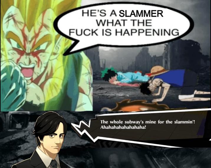 An "absolutenutcase162":https://knowyourmeme.com/memes/absolutenutcase162s-spongebob-comics comic with a "_Dragon Ball_":https://knowyourmeme.com/memes/subcultures/dragon-ball character screaming about the Subway Slammer.