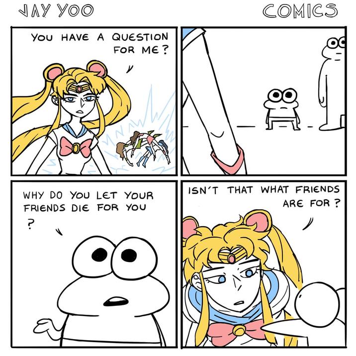 JAY YOO YOU HAVE A QUESTION FOR ME? COMICS 18 WHY DO YOU LET YOUR FRIENDS DIE FOR YOU ? ISN'T THAT WHAT FRIENDS ARE FOR?