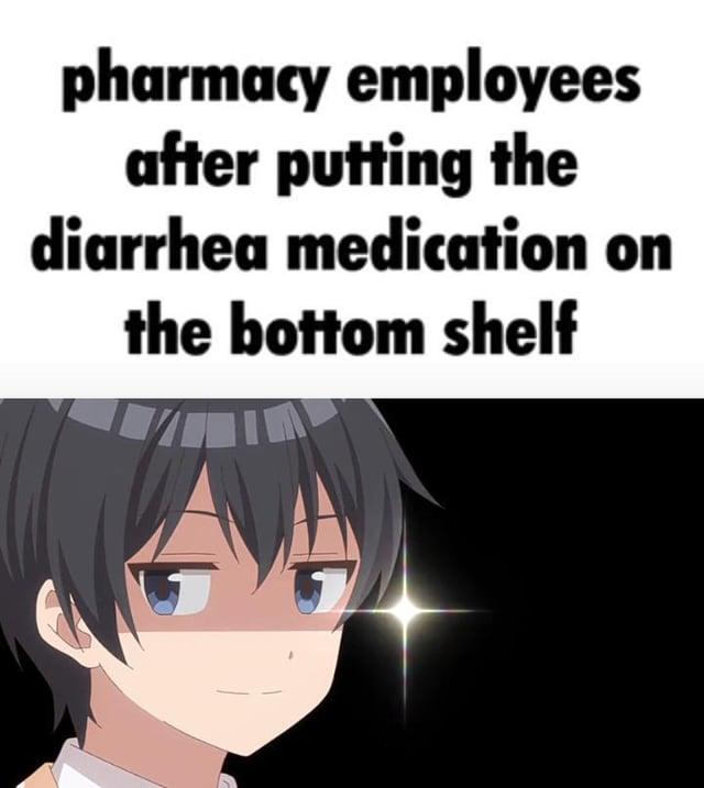 pharmacy employees after putting the diarrhea medication on the bottom shelf