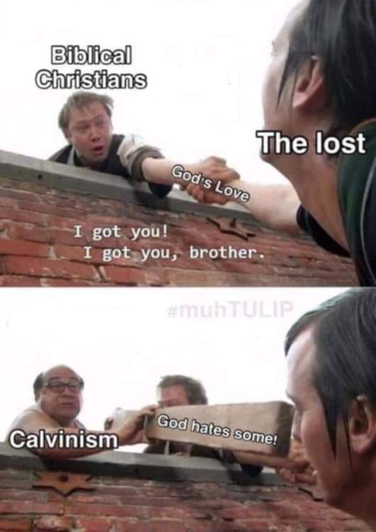 Biblical Christians The lost I got you! God's Love I got you, brother. #muhTULIP God hates some! Calvinism