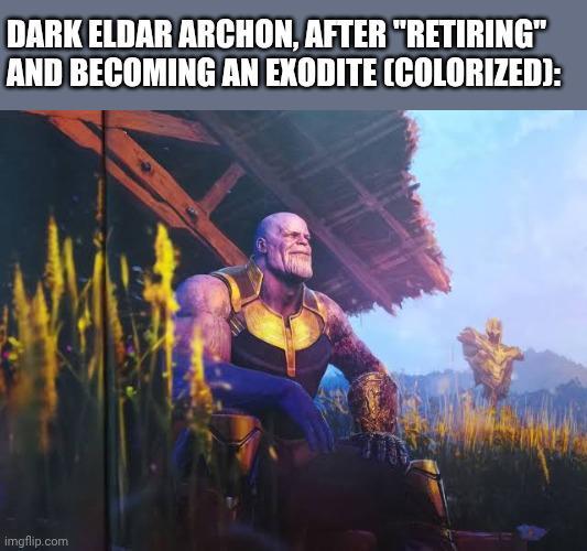 DARK ELDAR ARCHON, AFTER "RETIRING" AND BECOMING AN EXODITE (COLORIZED): imgflip.com