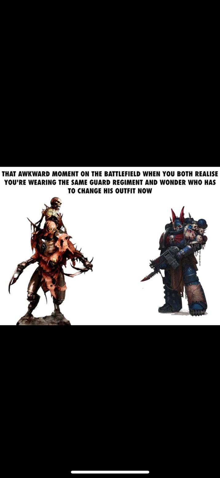 THAT AWKWARD MOMENT ON THE BATTLEFIELD WHEN YOU BOTH REALISE YOU'RE WEARING THE SAME GUARD REGIMENT AND WONDER WHO HAS TO CHANGE HIS OUTFIT NOW