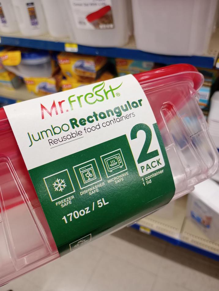 Mr.Fresh Jumbo Rectangular Reusable food containers SSS FREEZER SAFE DISHWASHER MICROWAVE SAFE SAFE 170oz / 5L 12 PACK 1 container 1 lid
