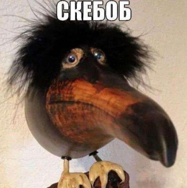 Classic Skebob image macro (СКЕБОБ) The original gourd-sculpture crow meme labeled СКЕБОБ