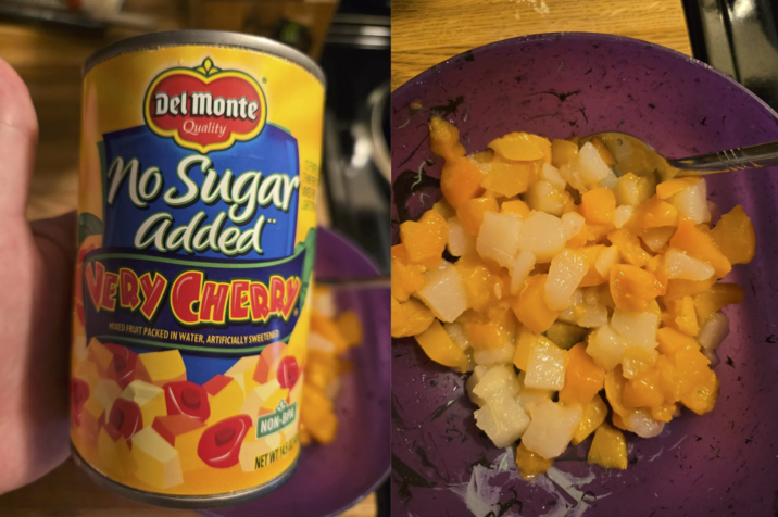 Del Monte Quality No Sugar added VERY CHERRY MIXED FRUIT PACKED IN WATER, ARTIFICIALLY SWEETENED NON-BP NET WT 1450