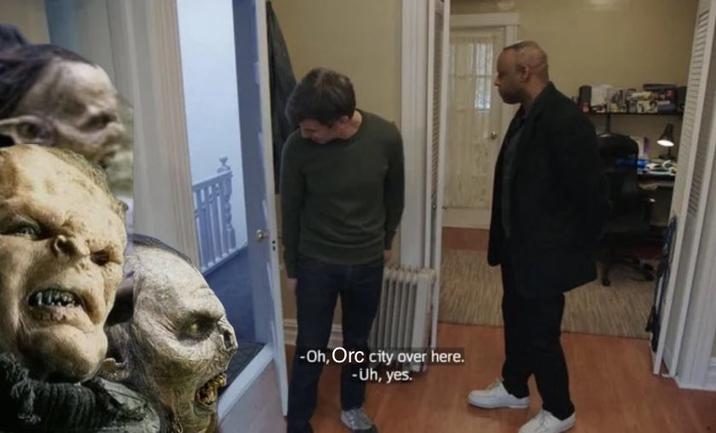 July 5th, 2025 tweet by @realJaredGilman X user @realJaredGilman tweeted a still from Nathan Fielder's _The Rehearsal_ edited to include a joke about "Orc City." The post gathered over 6,000 likes in a day.