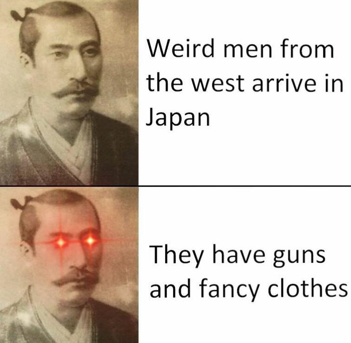 Weird men from the west arrive in Japan They have guns and fancy clothes