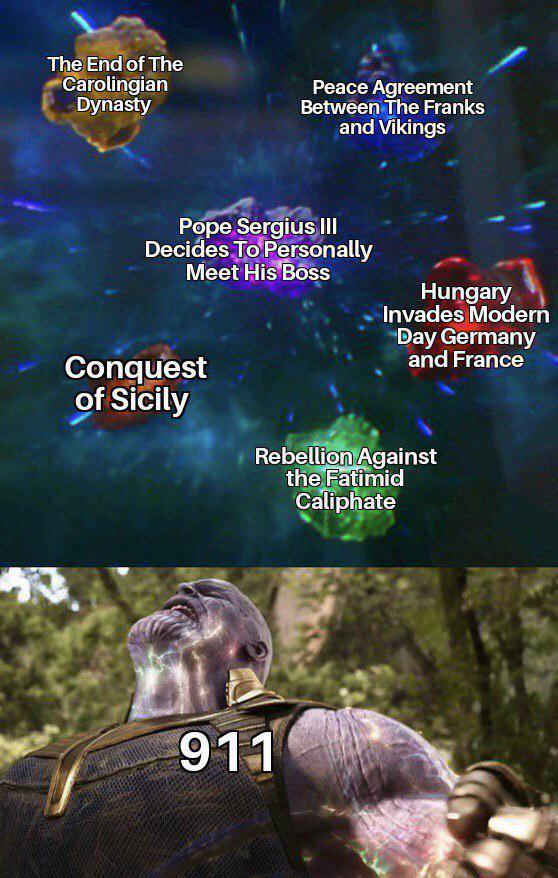 The End of The Carolingian Dynasty Peace Agreement Between The Franks and Vikings Pope Sergius III Decides To Personally Meet His Boss Hungary Invades Modern Day Germany and France Conquest of Sicily Rebellion Against the Fatimid Caliphate 911