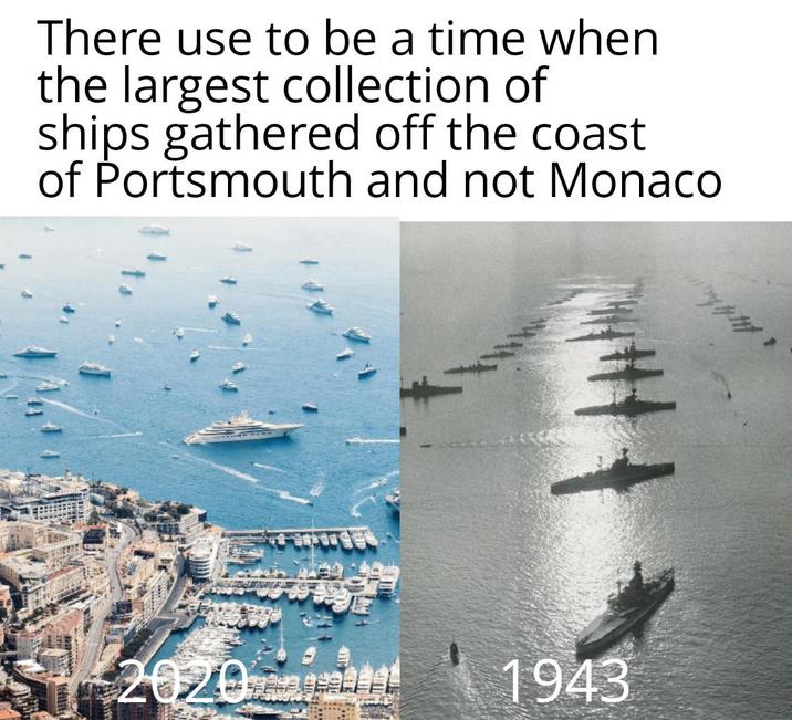 There use to be a time when the largest collection of ships gathered off the coast. of Portsmouth and not Monaco 2020 1943