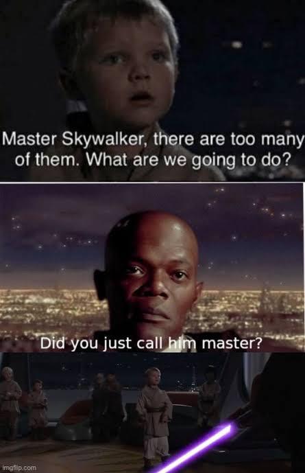 Master Skywalker, there are too many of them. What are we going to do? Imgflip.com Did you just call him master?
