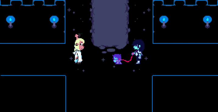 The Title was in inspired by Gwishin Song (Casino)'s Video.
<iframe width="256" height="144 " src="https://www.youtube.com/embed/0RD50F13Zco" title="[Deltarune] i am now going to bark at you." frameborder="0" allow="accelerometer; autoplay; clipboard-write; encrypted-media; gyroscope; picture-in-picture; web-share" referrerpolicy="strict-origin-when-cross-origin" allowfullscreen></iframe>

ALT/Image Description:
Kris holding Pixel Kris back by the leash as it swings wildly at Noelle.