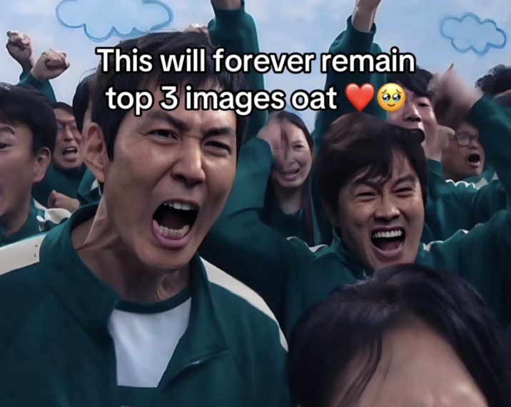A "meme":https://knowyourmeme.com/memes/memes from "TikTok":https://knowyourmeme.com/memes/sites/tiktok using the celebration scene in "_Squid Game_":https://knowyourmeme.com/memes/subcultures/squid-game season 2, when "Seong Gi-hun":https://knowyourmeme.com/memes/seong-gi-huns-id-photo (Player 456) is cheering and celebrating with other players.