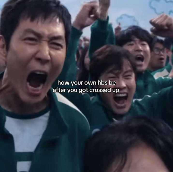 A "meme":https://knowyourmeme.com/memes/memes from "TikTok":https://knowyourmeme.com/memes/sites/tiktok using the celebration scene in "_Squid Game_":https://knowyourmeme.com/memes/subcultures/squid-game season 2, when "Seong Gi-hun":https://knowyourmeme.com/memes/seong-gi-huns-id-photo (Player 456) is cheering and celebrating with other players.