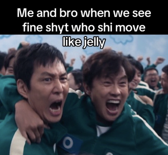 A "meme":https://knowyourmeme.com/memes/memes from "TikTok":https://knowyourmeme.com/memes/sites/tiktok using the celebration scene in "_Squid Game_":https://knowyourmeme.com/memes/subcultures/squid-game season 2, when "Seong Gi-hun":https://knowyourmeme.com/memes/seong-gi-huns-id-photo (Player 456) is cheering and celebrating with other players.