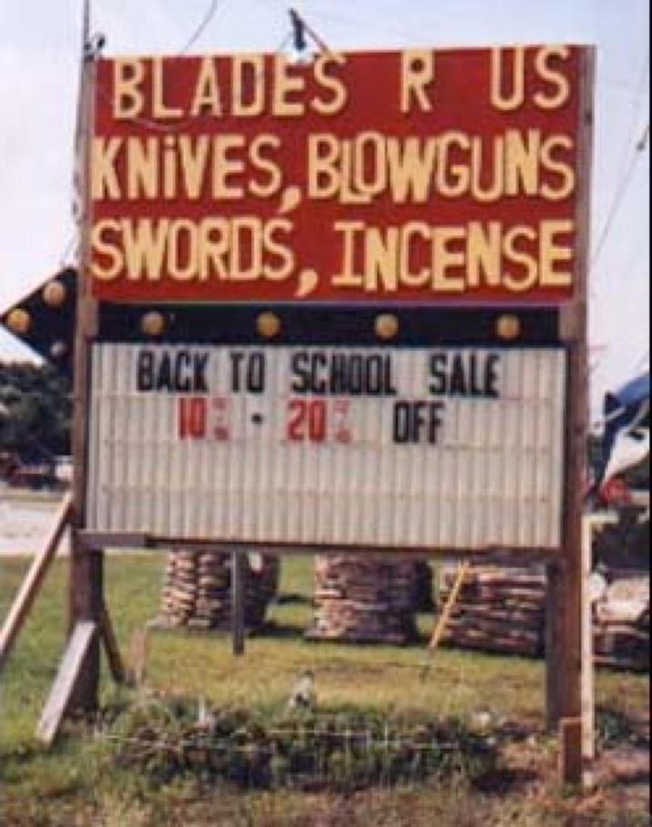 BLADES R US KNIVES, BLOWGUNS SWORDS, INCENSE BACK TO SCHOOL SALE 10:1-20:40 OFF