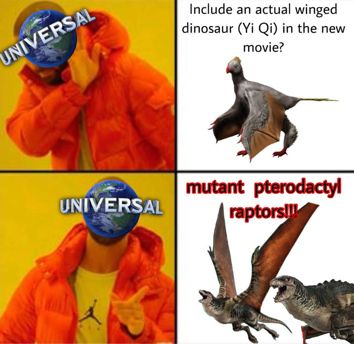 UNIVERSAL Include an actual winged dinosaur (Yi Qi) in the new movie? UNIVERSAL mutant pterodactyl raptors!!!