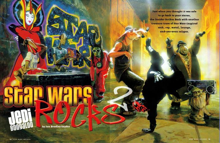 Artwork from Star Wars Insider magazine. The art shows Star Wars characters dancing in a hip-hop style, with two droids DJing in the background.