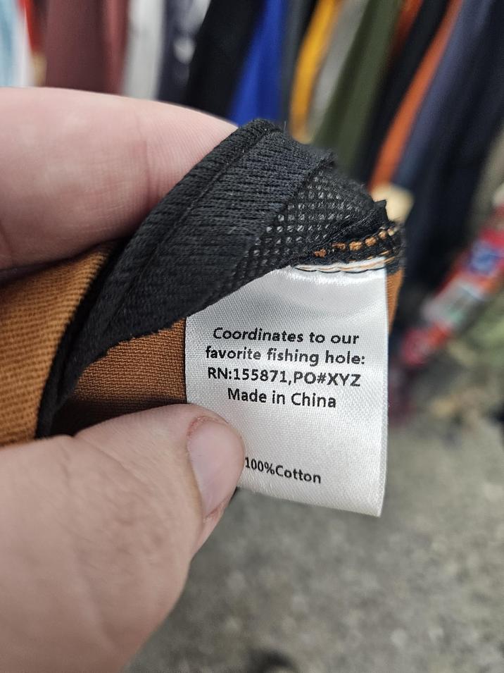 Coordinates to our favorite fishing hole: RN:155871,PO#XYZ Made in China 100% Cotton