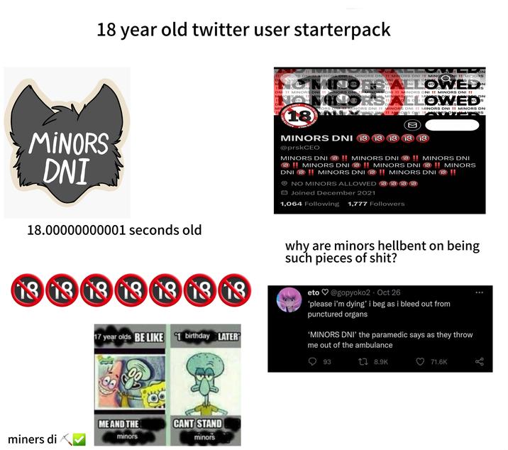 18 year old twitter user starterpack MINORS DNI 18.00000000001 seconds old M.NO. S!! LLOJET OS MILLORS S !! MINORS DNI!! MINORS DNI!! MINORS DNI!! MINORS DNI !! MINORODNI !! MINIORS MINOPS PUNIMINORS DNI MINOPS DN M DN NO MINORSA INGREDI RS ALLOWED DNI !! MINORS DNI!! MINORS DNI!! MINORS DNI !! MINORS DNI !! MINORS DNI !! MINORSONI MINORS DI MINORS !! RS NI DUI MI DULTS ONLY ADULTS DULTS ONLY ONLY 18 ATNO HORS ALLOWED RS DNI S NORS DNI !! MINORS DNI !! MINORS DNI !! MINORS DNI !! MINORS DNI ORS WHOREDIVINORS !! MINORS DNI !! ☑ MINORS DNI 18 18 18 18 18 @prskCEO MINORS DNI 18!! MINORS DNI 18 !! MINORS DNI 18 !! MINORS DNI 18 !! MINORS DNI 18 !! MINORS DNI 18 !! MINORS DNI 18!! MINORS DNI 18 !! NO MINORS ALLOWED 18 18 18 18 Joined December 2021 1,064 Following 1,777 Followers 9999908 03 03 03 03 03 03 08 13 13 13 13 1 03 17 year olds BE LIKE birthday LATER why are minors hellbent on being such pieces of s---? eto ♡ @gopyoko2 - Oct 26 'please i'm dying' i beg as i bleed out from punctured organs 'MINORS DNI' the paramedic says as they throw me out of the ambulance ME AND THE CANT STAND miners di minors minors 93 178.9K 71.6K go