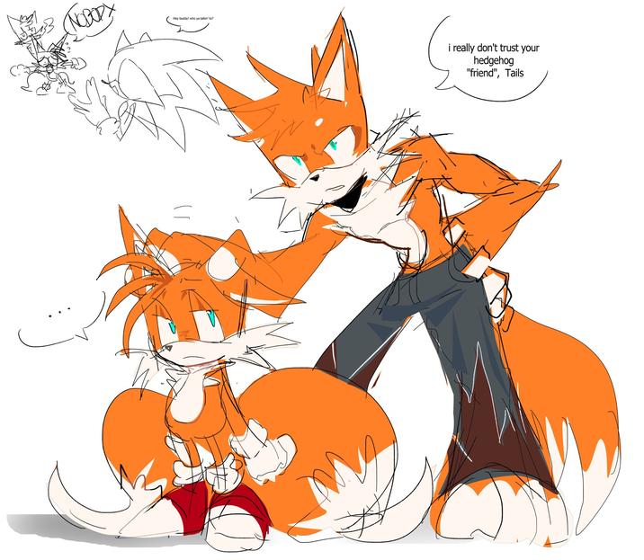 hes his older brother that was never there for him A piece of art by amongusfartvore. The art shows Taiwan Coolfox as Tails' older brother.