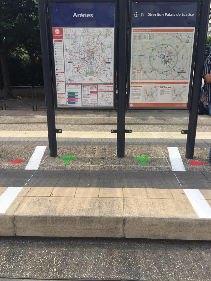 " " Arènes TT1 Direction Palais de Justice Plan de quartier-Arènes : Réseau relais en cas d'arrêt du tram Enjournée (après 21h30)