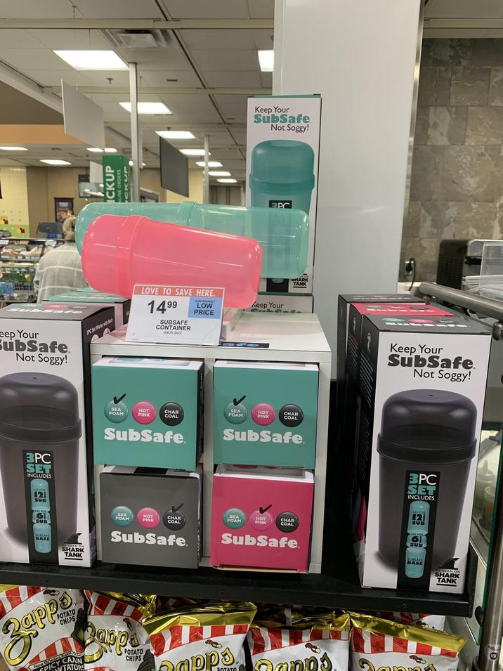 eep Your SubSafe Not Soggy! 3PC SET INCLUDES 121 SUB 61 SUB BASE AS SEEN ON SHARK TANK 3PC Set Works with B ICKUP LINE ORDERS Keep Your SubSafe. Not Soggy! LOW PRICE Keep Your LOVE TO SAVE HERE. 1499 SUBSAFE CONTAINER each box PC SEA FOAM HOT PINK CHAR COAL SEA FOAM HOT PINK CHAR COAL SubSafe SHARK TANK SubSafe FOAM HOT PINK CHAR COAL FOAM HOT PINK CHAR COAL SubSafe SubSafe. Pappa POTATO CHIPS CAJUN NTATORS Cappe POTATO CHIPS apps POTATO Dapp's Keep Your SubSafe Not Soggy! 3PC SET INCLUDES 121 SUB SUB SUBSAFE BASE SHARK TANK