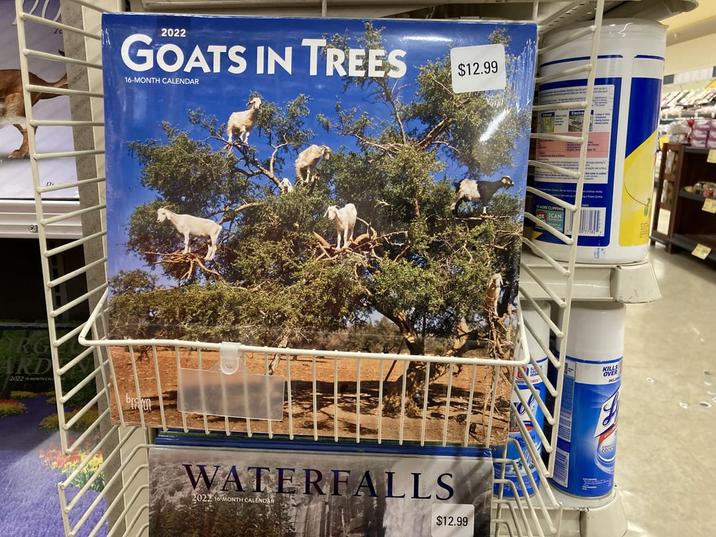 D. ORG ARD 2022 CAL 2022 GOATS IN TREES 16-MONTH CALENDAR $12.99 WATERFALLS 2022 16-MONTH CALENDAR $12.99