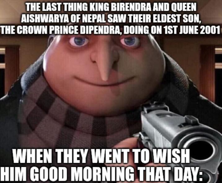 THE LAST THING KING BIRENDRA AND QUEEN AISHWARYA OF NEPAL SAW THEIR ELDEST SON. THE CROWN PRINCE DIPENDRA, DOING ON 1ST JUNE 2001 WHEN THEY WENT TO WISH HIM GOOD MORNING THAT DAY: