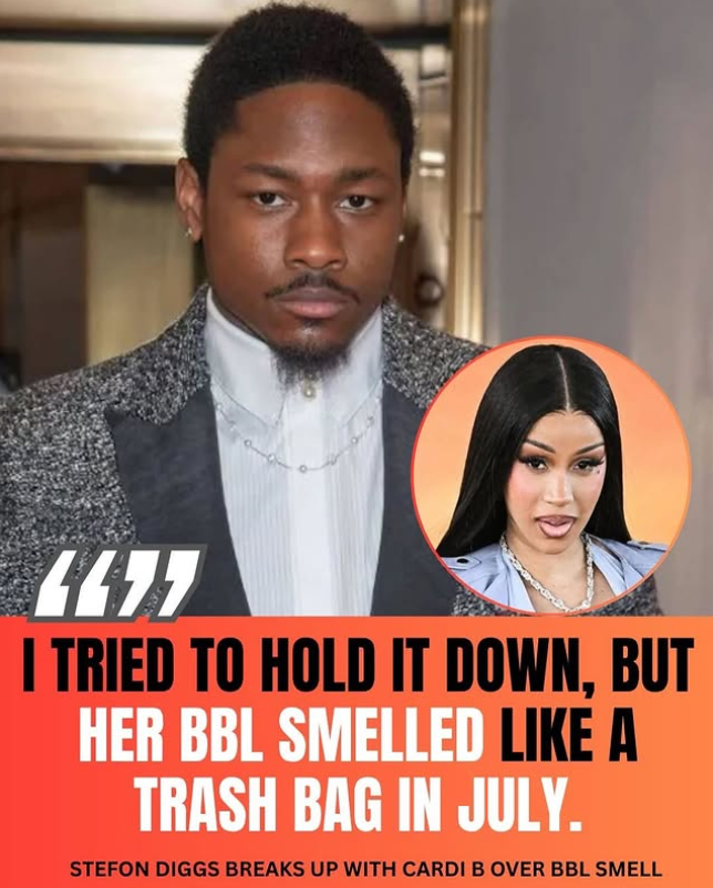 Cardi BBl Stinks Like Trash In July A news report-style Instagram graphic. The graphic claims Stefon Diggs said Cardi B's BBL smells like trash in July.