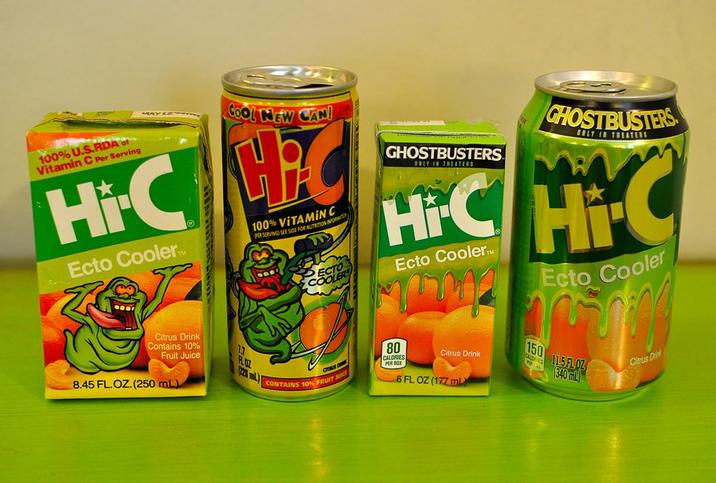 100% U.S.RDA of Vitamin C Per Serving HiC Ecto Cooler COOL NEW CAN! 100% VITAMIN C PER SERVING) SEE SIDE FOR NUTRITION INFORM Citrus Drink Contains 10% Fruit Juice 8.45 FL. OZ. (250 mL) FLOZ (228 mL) COOLER GHOSTBUSTERS ONLY IN THEATERS GHOSTBUSTERS ONLY IN THEATERS HFC HC Ecto CoolerTM Ecto Cooler CITRUS D CONTAINS 10% FRUIT JUICE 80 CALORIES PER BOX Citrus Drink 6 FL OZ (177 mL) CALDRUES 150 11.5 FL OZ 340 mL) 2 Citrus Drink