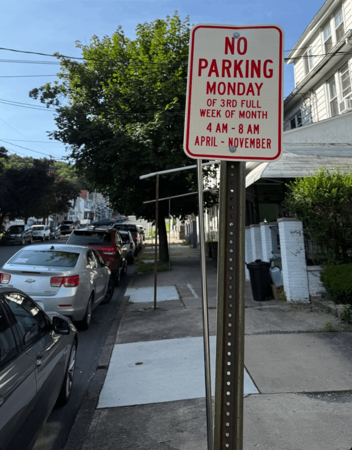 NO PARKING MONDAY OF 3RD FULL WEEK OF MONTH 4 AM - 8 AM APRIL NOVEMBER -