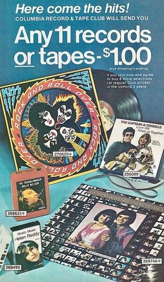 Here come the hits! COLUMBIA RECORD & TAPE CLUB WILL SEND YOU Any 11 records or tapes-$1.00 KI AND ROL plus shipping/handling if you join now and agree to buy 8 more selections (at regular Club prices) in the coming 3 years THE TROUBLEMAKER WILLE NELSON 268631* Music Music Helen Reddy 268490 270529 AND THE CAPTAIN & TENNILLE Keep us Together 256099 PONNY & MARIE NW SEASO 269746*