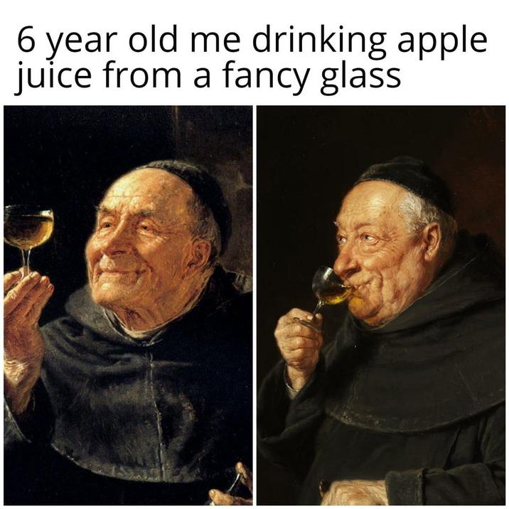 6 year old me drinking apple juice from a fancy glass