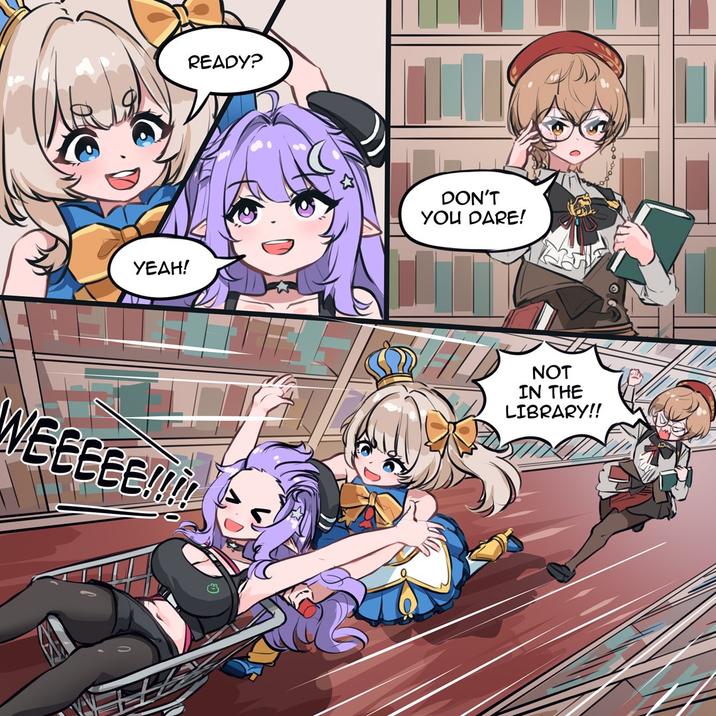 READY? YEAH! DON'T YOU DARE! WEEEEE!!!! NOT IN THE LIBRARY!!